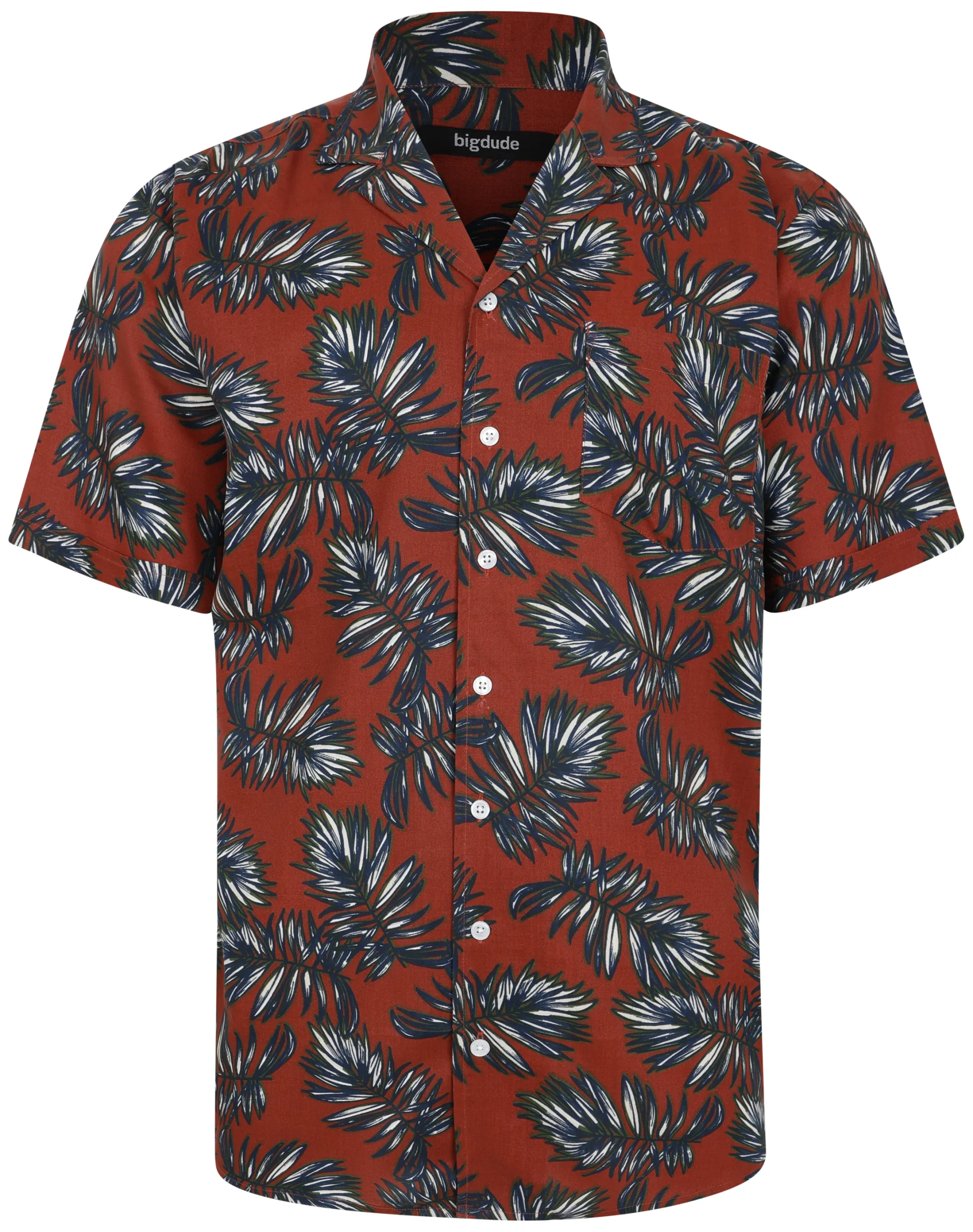 Clearance Bigdude Palm Leaves Viscose Relaxed Collar Shirt Pepper Red Tall Casual Shirts