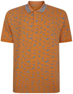 Online Bigdude Palm Tree Polo Apricot Polo Shirts