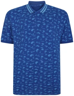 New Bigdude Palm Tree Polo Deep Blue Polo Shirts