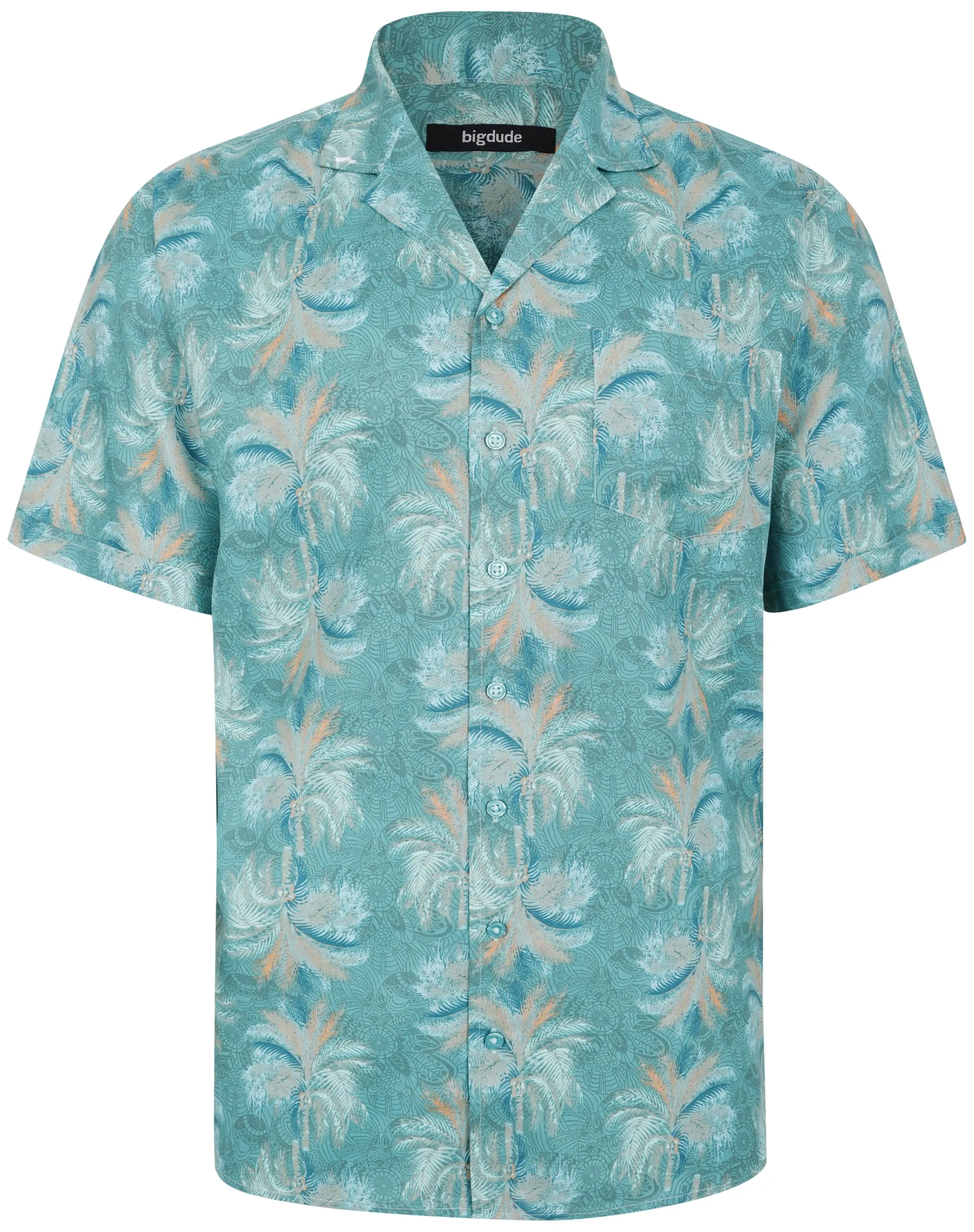 Fashion Bigdude Palms Viscose Relaxed Collar Shirt Green Casual Shirts