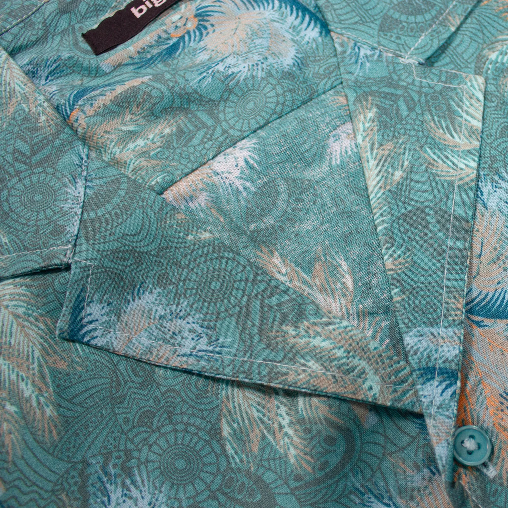 Fashion Bigdude Palms Viscose Relaxed Collar Shirt Green Casual Shirts