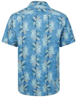 Fashion Bigdude Palms Viscose Relaxed Collar Shirt Blue Tall Casual Shirts