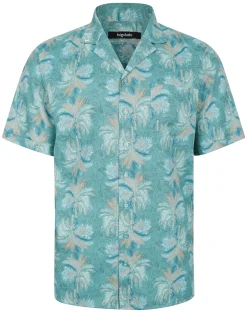 Online Bigdude Palms Viscose Relaxed Collar Shirt Green Tall Casual Shirts