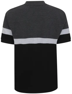 Hot Bigdude Pique Colour Block Polo Shirt Charcoal Marl Polo Shirts