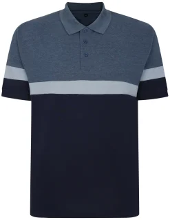 New Bigdude Pique Colour Block Polo Shirt Denim Polo Shirts