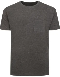 Discount Bigdude Plain Crew Neck T-Shirt With Pocket Charcoal T-shirts