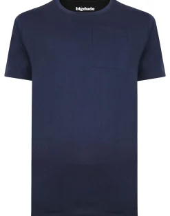 Outlet Bigdude Plain Crew Neck T-Shirt With Pocket Navy T-shirts