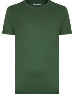 Fashion Bigdude Plain Crew Neck T-Shirt With Pocket Deep Green Tall T-shirts