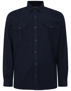 Online Bigdude Plain Flannel Long Sleeve Shirt Navy Casual Shirts