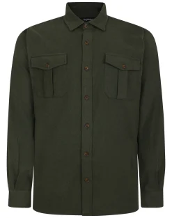 New Bigdude Plain Flannel Long Sleeve Shirt Dark Olive Casual Shirts