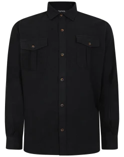 Clearance Bigdude Plain Flannel Long Sleeve Shirt Black Casual Shirts