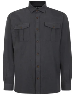 Sale Bigdude Plain Flannel Long Sleeve Shirt Charcoal Tall Casual Shirts