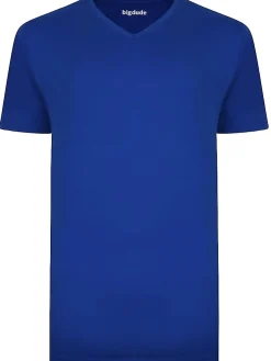 Outlet Bigdude Plain V-Neck T-Shirt Royal Blue T-shirts