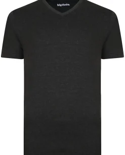 Outlet Bigdude Plain V-Neck T-Shirt Charcoal Marl T-shirts