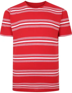 Hot Bigdude Pure Cotton Striped T-Shirt Red Tall T-shirts