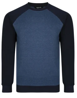 New Bigdude Raglan Contrast Crew Neck Sweatshirt Denim Marl/Navy Hoodies