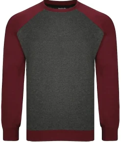 Discount Bigdude Raglan Contrast Crew Neck Sweatshirt Charcoal/Burgundy Hoodies