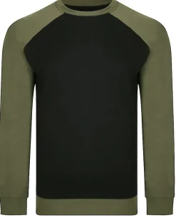 Discount Bigdude Raglan Contrast Crew Neck Sweatshirt Black/Khaki Sweatshirts & Cardigans