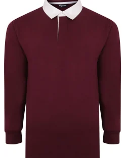 Hot Bigdude Rugby Style Long Sleeve Polo Shirt Burgundy Polo Shirts