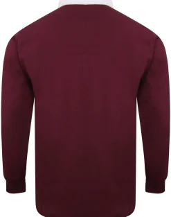 Hot Bigdude Rugby Style Long Sleeve Polo Shirt Burgundy Polo Shirts