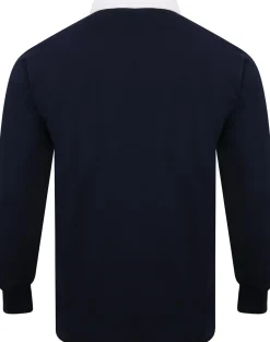 Sale Bigdude Rugby Style Long Sleeve Polo Shirt Navy Polo Shirts