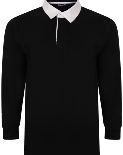 Outlet Bigdude Rugby Style Long Sleeve Polo Shirt Black Polo Shirts