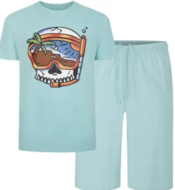 Outlet Bigdude Scuba Skull Print Pyjama Set Turquoise Pajama Sets|Pajamas