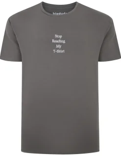 Fashion Bigdude Slogan Embroidered T-Shirt Washed Charcoal T-shirts