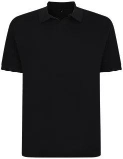 Sale Bigdude Soft Jersey Cuban Collar Polo Shirt Black Polo Shirts
