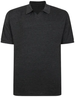 Clearance Bigdude Soft Jersey Cuban Collar Polo Shirt Charcoal Polo Shirts
