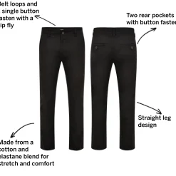 Discount Bigdude Stretch Chino Trousers Black Jeans