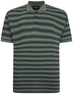Fashion Bigdude Striped Jersey Polo Sage Green Polo Shirts