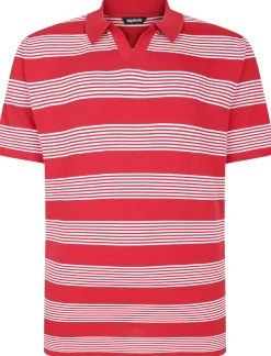 Discount Bigdude Striped Relaxed Collar Polo Pepper Red/White Polo Shirts