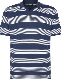 Online Bigdude Striped Relaxed Collar Polo Navy/White Polo Shirts