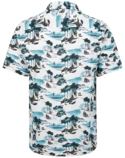 Outlet Bigdude Tropical Island Viscose Relaxed Collar Shirt White Tall Casual Shirts