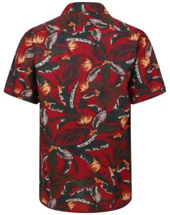 Clearance Bigdude Tropical Trees Viscose Relaxed Collar Shirt Pepper Red Casual Shirts