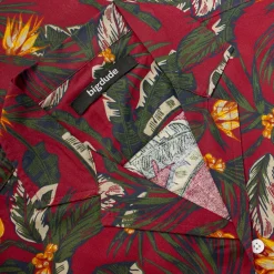 Clearance Bigdude Tropical Trees Viscose Relaxed Collar Shirt Pepper Red Casual Shirts