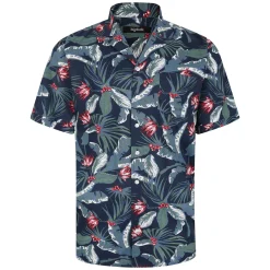 Fashion Bigdude Tropical Trees Viscose Relaxed Collar Shirt Blue Casual Shirts