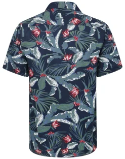 Fashion Bigdude Tropical Trees Viscose Relaxed Collar Shirt Blue Casual Shirts