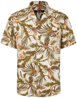 Discount Bigdude Tropical Trees Viscose Relaxed Collar Shirt White Casual Shirts