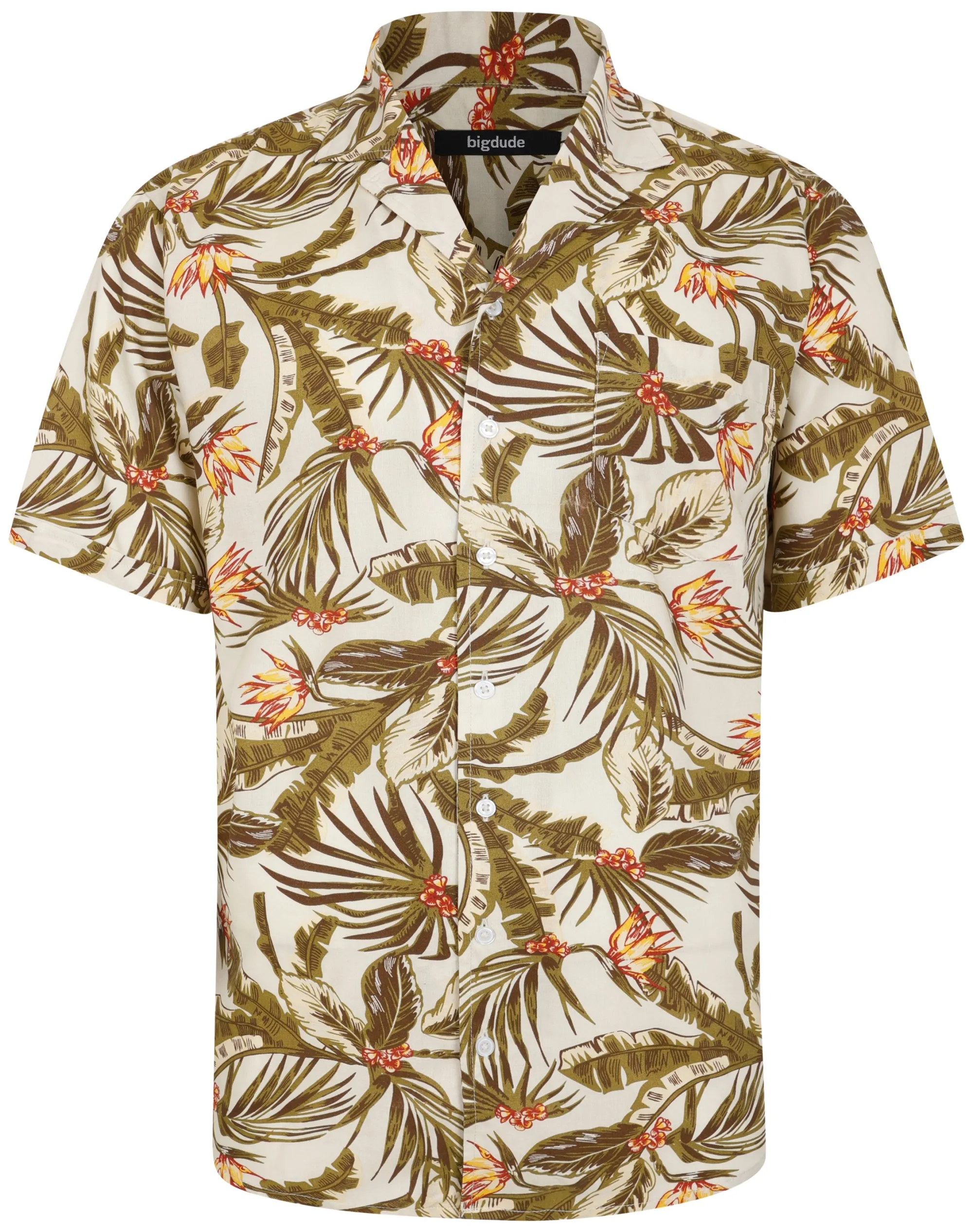 Discount Bigdude Tropical Trees Viscose Relaxed Collar Shirt White Casual Shirts