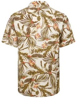 Discount Bigdude Tropical Trees Viscose Relaxed Collar Shirt White Casual Shirts