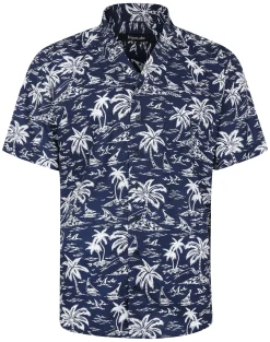 New Bigdude Tropical Trees Viscose Relaxed Collar Shirt Blue Tall Casual Shirts
