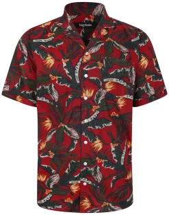 Discount Bigdude Tropical Trees Viscose Relaxed Collar Shirt Pepper Red Tall Casual Shirts