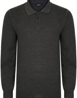 Fashion Bigdude Twin Pack Long Sleeve Polos Black/Charcoal Polo Shirts