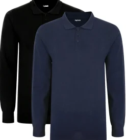 Clearance Bigdude Twin Pack Long Sleeve Polos Black/Navy Polo Shirts