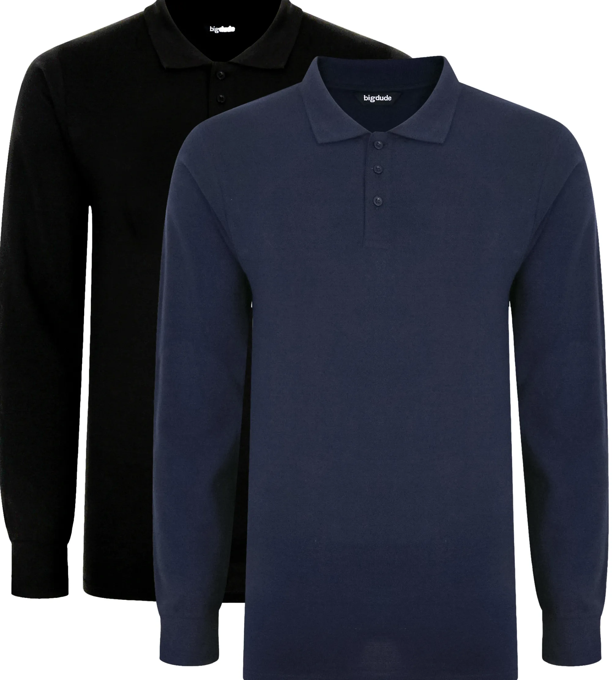 Clearance Bigdude Twin Pack Long Sleeve Polos Black/Navy Polo Shirts
