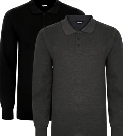 Best Bigdude Twin Pack Long Sleeve Polos Black/Charcoal Tall Polo Shirts