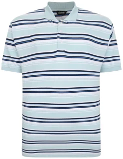 Hot Bigdude Varsity Striped Pique Polo Light Blue Polo Shirts