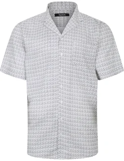 Sale Bigdude Waves Viscose Relaxed Collar Shirt White Tall Casual Shirts